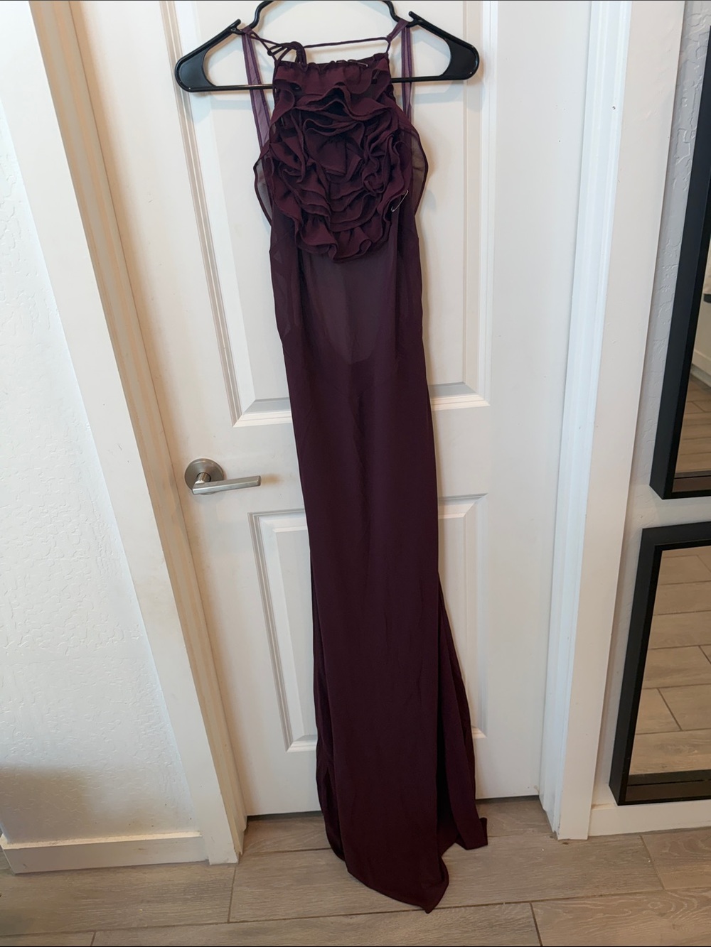 Burgundy Ruffle Maxi Dress back less